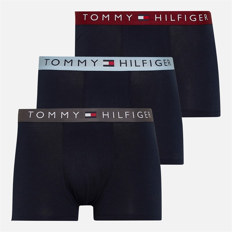 Tommy Hilfiger Mens Three Pack Trunks Dark Ash/Brzy Blu/Rouge