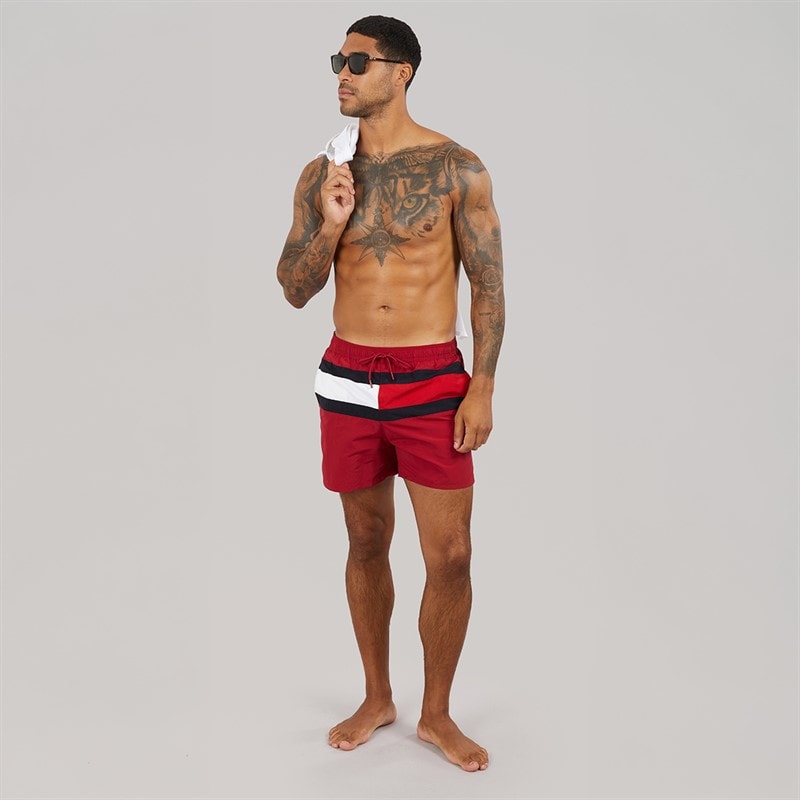 Tommy Hilfiger Mens Drawstring Swim Shorts Raspberry Juice - Image 4