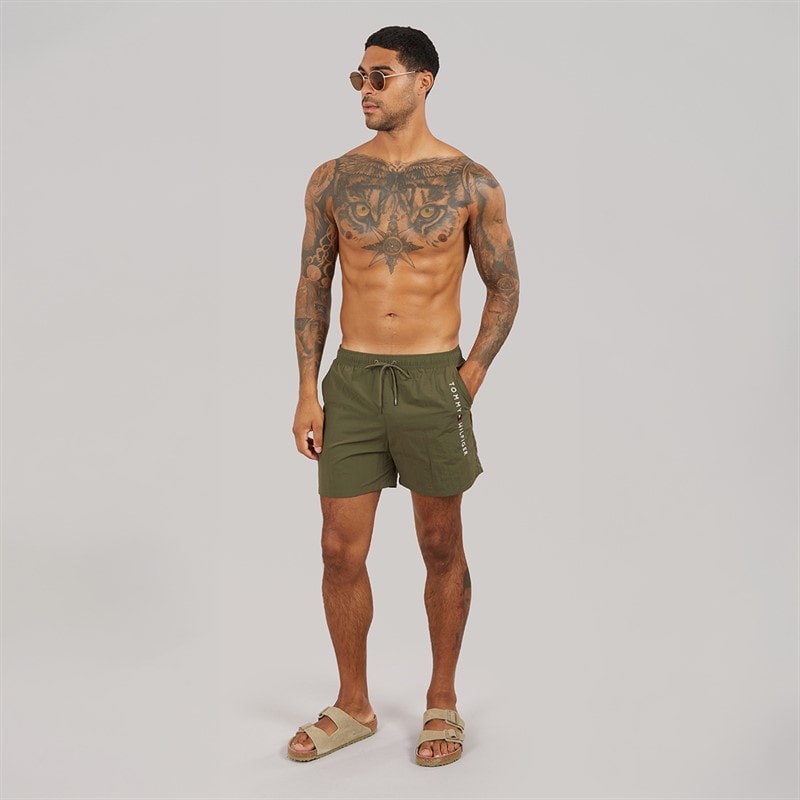 Tommy Hilfiger Mens Drawstring Swim Shorts Army Green - Image 4