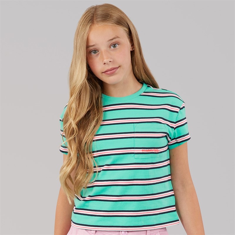 Tommy Hilfiger Girls Stripe Short Sleeve T-Shirt Tropical Tide Stripes
