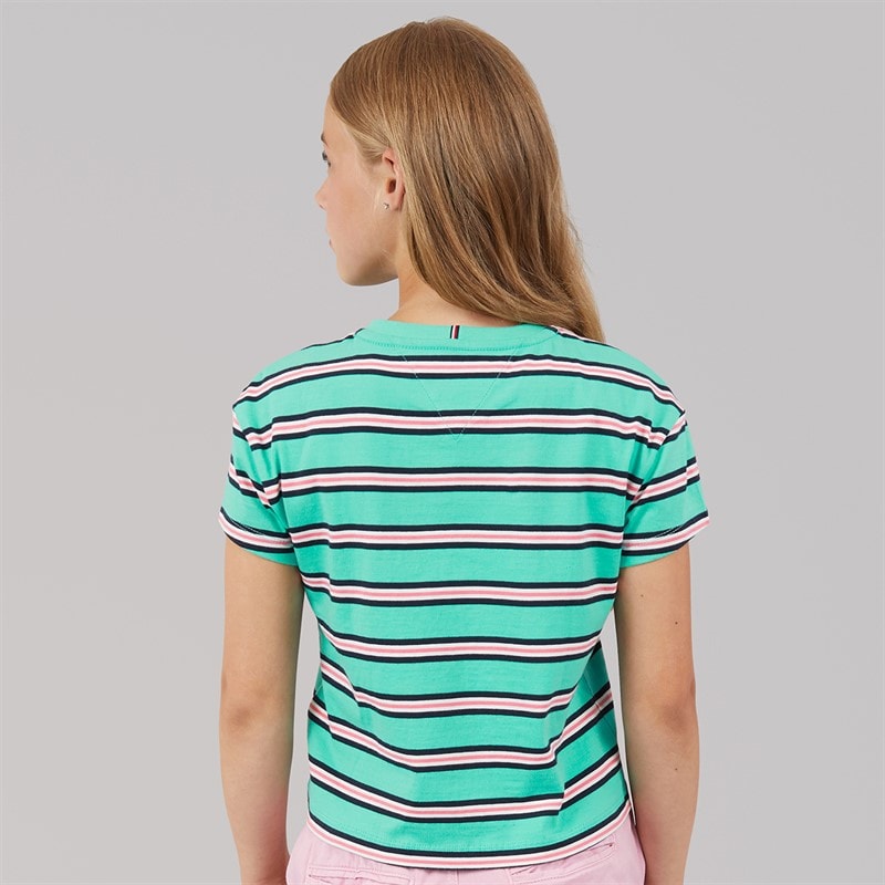 Tommy Hilfiger Girls Stripe Short Sleeve T-Shirt Tropical Tide Stripes - Image 2