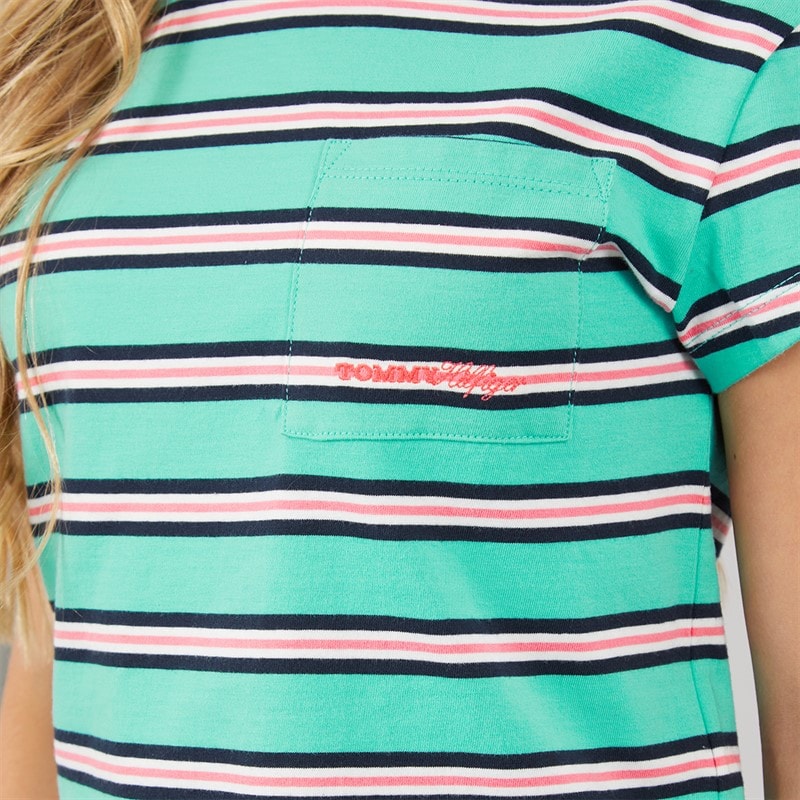Tommy Hilfiger Girls Stripe Short Sleeve T-Shirt Tropical Tide Stripes - Image 3