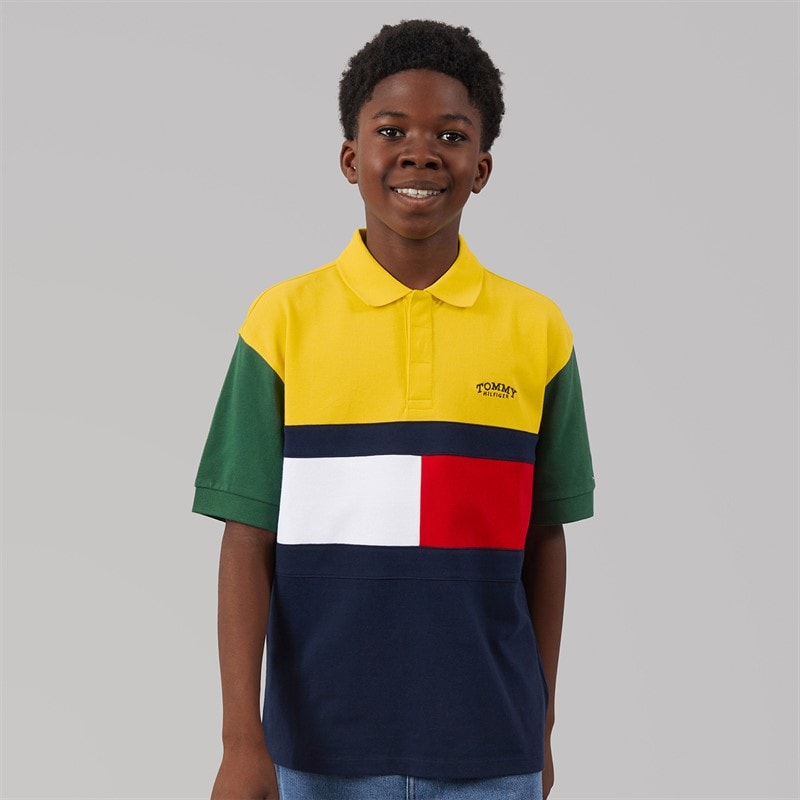 Tommy Hilfiger Boys Monotype Colourblock Polo Shirt Yellow Dahlia Colourblock - Image 2