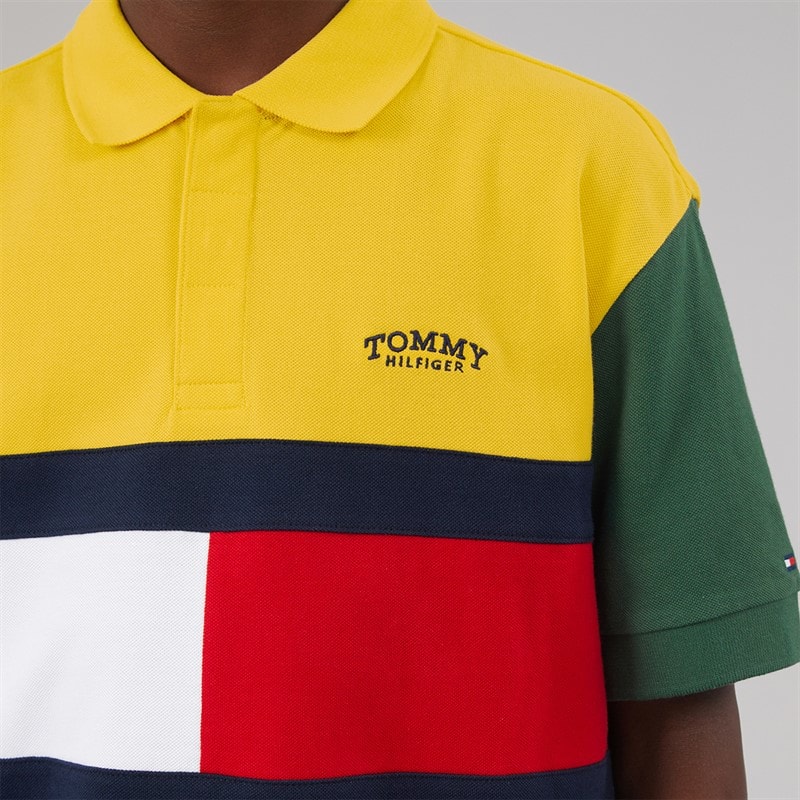Tommy Hilfiger Boys Monotype Colourblock Polo Shirt Yellow Dahlia Colourblock - Image 4
