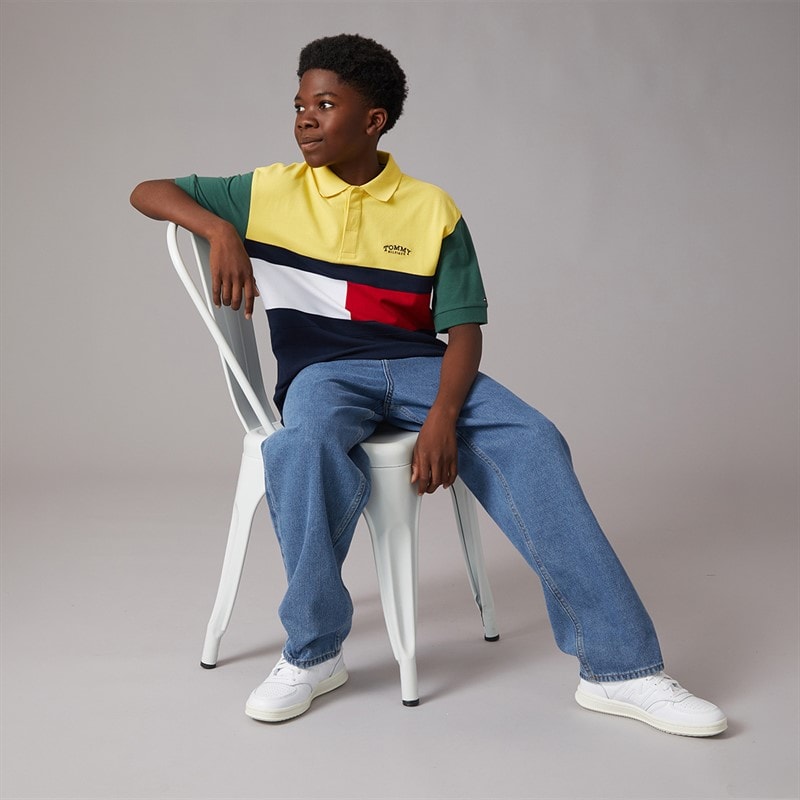 Tommy Hilfiger Boys Monotype Colourblock Polo Shirt Yellow Dahlia Colourblock - Image 5