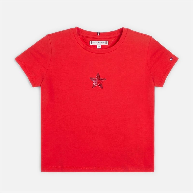 Tommy Hilfiger Girls Star Flag Short Sleeve T-Shirt Red Alert