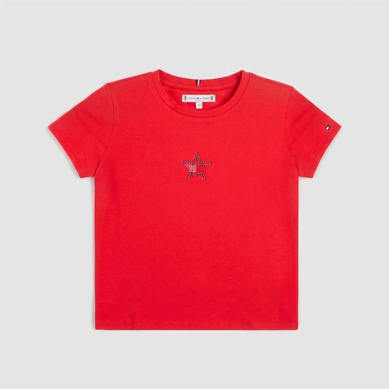 Tommy Hilfiger Girls Star Flag Short Sleeve T-Shirt Red Alert - Image 2
