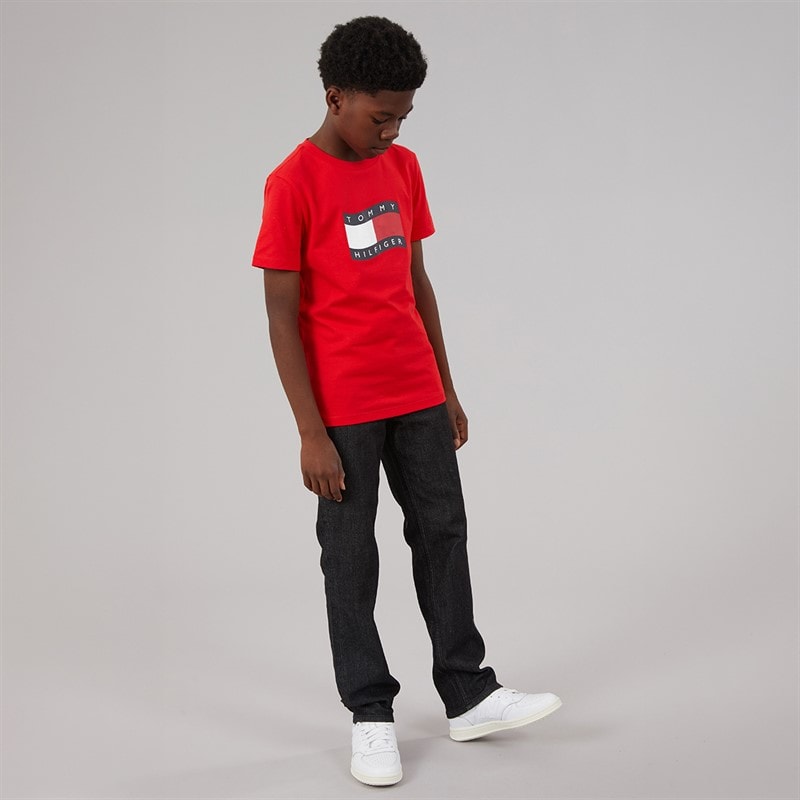 Tommy Hilfiger Boys Wavy Flag T-Shirt Rapid Red - Image 3