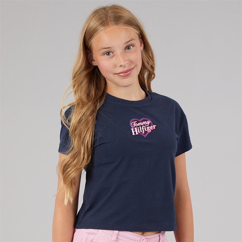 Tommy Hilfiger Girls Tommy Heart Embroidered T-Shirt Dark Night Navy