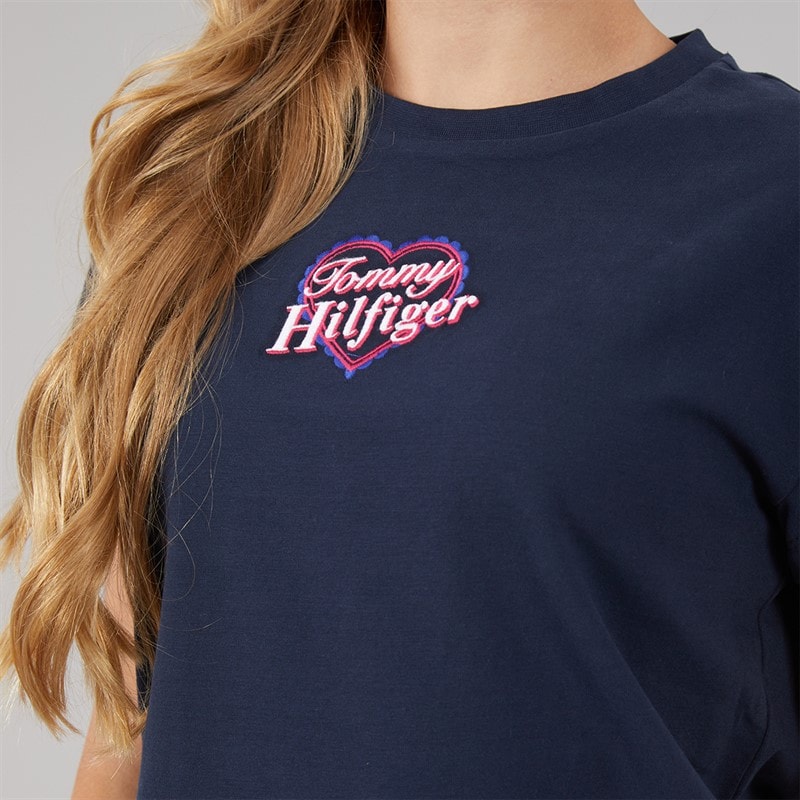Tommy Hilfiger Girls Tommy Heart Embroidered T-Shirt Dark Night Navy - Image 3