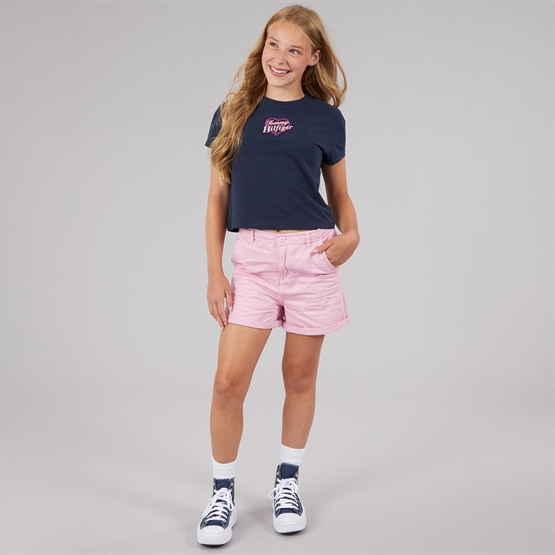 Tommy Hilfiger Girls Tommy Heart Embroidered T-Shirt Dark Night Navy - Image 4