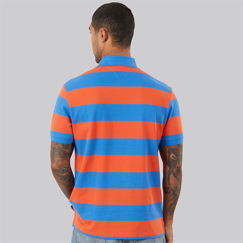 Tommy Hilfiger Mens Block Stripe Reg Polo Shirt Brilliant Orange/Blue Orbit - Image 2