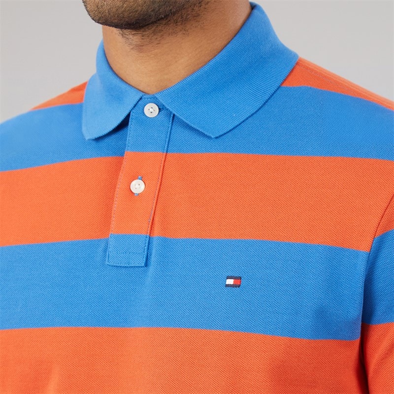 Tommy Hilfiger Mens Block Stripe Reg Polo Shirt Brilliant Orange/Blue Orbit - Image 5