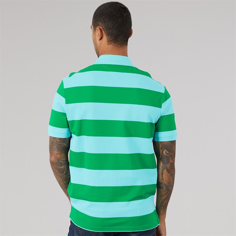 Tommy Hilfiger Mens Block Stripe Reg Polo Shirt Jade Wink/Arctic Aqua - Image 2