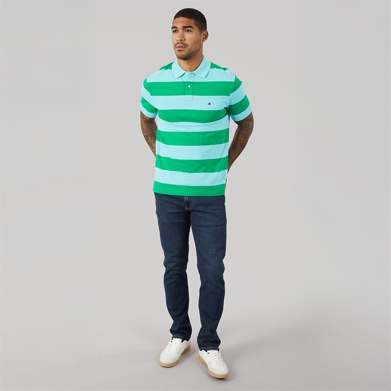 Tommy Hilfiger Mens Block Stripe Reg Polo Shirt Jade Wink/Arctic Aqua - Image 4