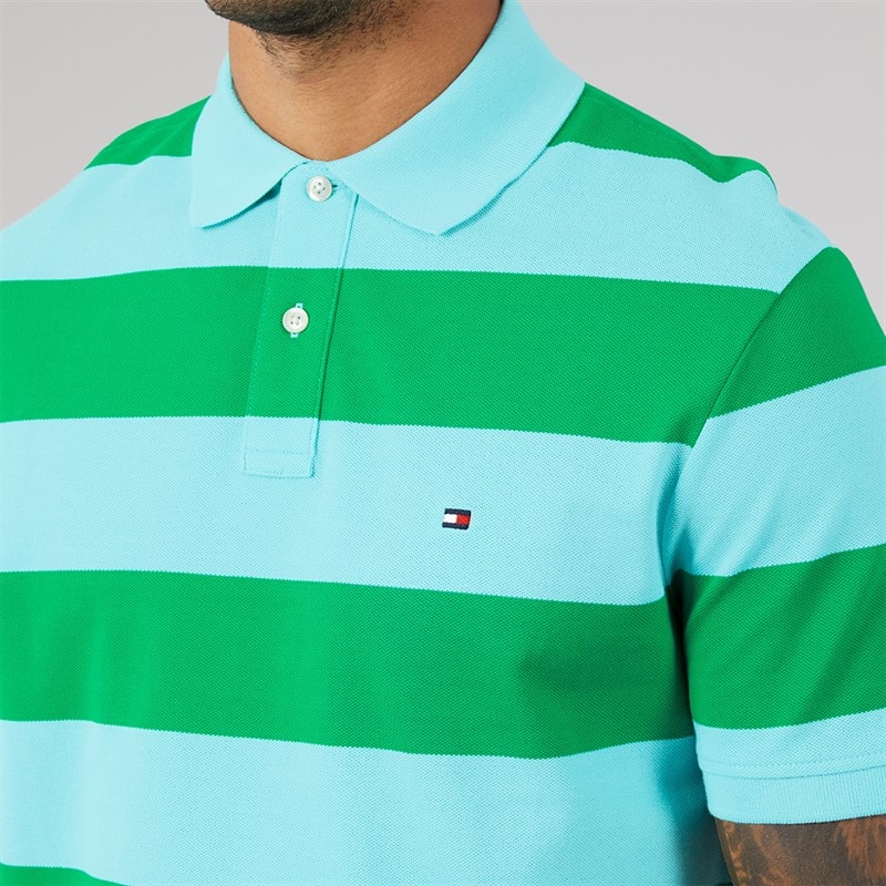 Tommy Hilfiger Mens Block Stripe Reg Polo Shirt Jade Wink/Arctic Aqua - Image 5