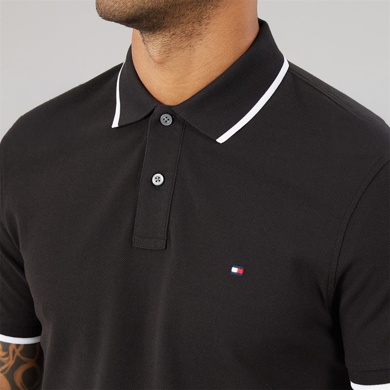 Tommy Hilfiger Mens Pique Undercollar Polo Black - Image 3