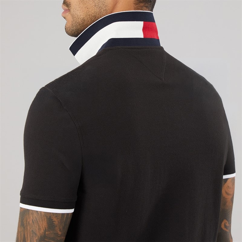 Tommy Hilfiger Mens Pique Undercollar Polo Black - Image 5
