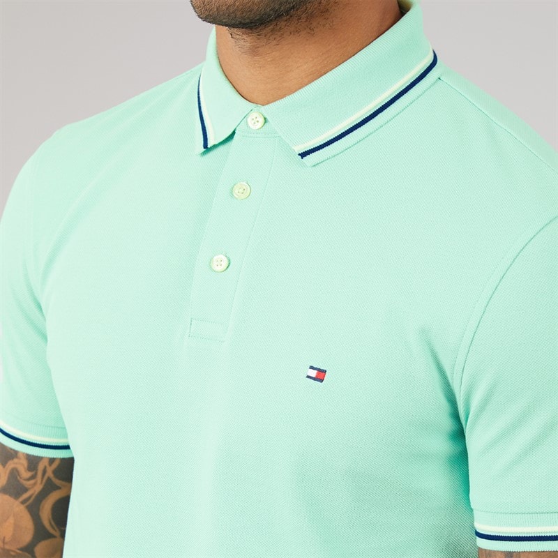 Tommy Hilfiger Mens Tipped Slim Fit Seas Polo Shirt Crushed Mint - Image 3