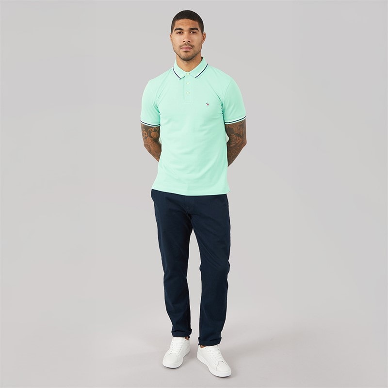 Tommy Hilfiger Mens Tipped Slim Fit Seas Polo Shirt Crushed Mint - Image 4