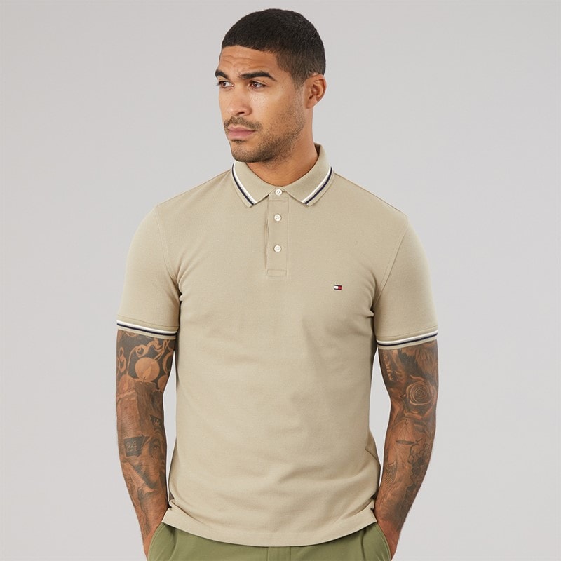 Tommy Hilfiger Mens Tipped Slim Fit Seas Polo Shirt Keystone - Image 3