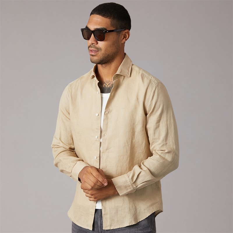 Tommy Hilfiger Mens DC Linen Long Sleeve Shirt Sandalwood