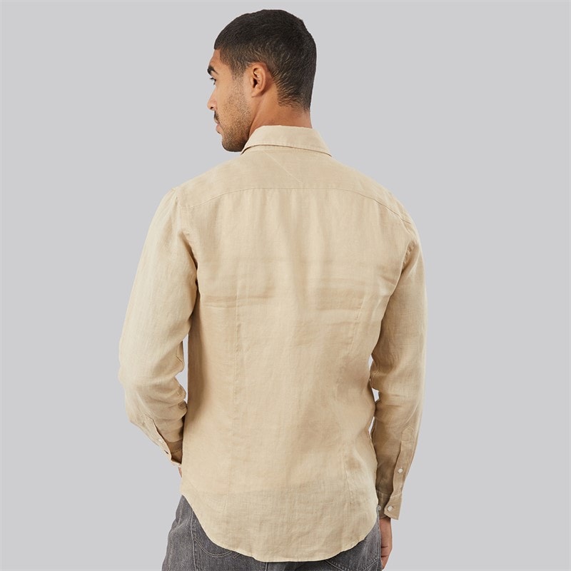 Tommy Hilfiger Mens DC Linen Long Sleeve Shirt Sandalwood - Image 2