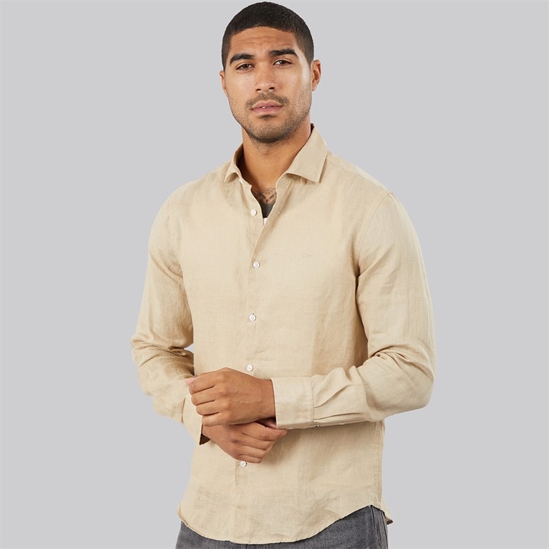 Tommy Hilfiger Mens DC Linen Long Sleeve Shirt Sandalwood - Image 3