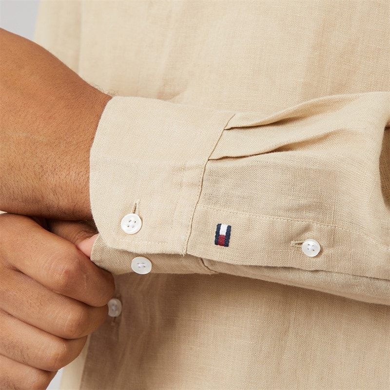 Tommy Hilfiger Mens DC Linen Long Sleeve Shirt Sandalwood - Image 5