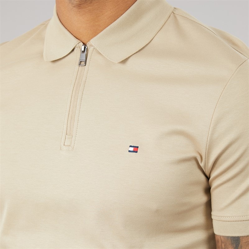 Tommy Hilfiger Mens Interlock Zip Regular Polo Shirt Sandalwood - Image 3