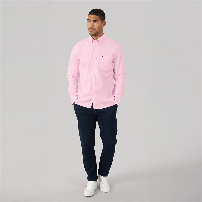 Tommy Hilfiger Mens Light Oxford Solid Long Sleeve Shirt Rose Petal - Image 4