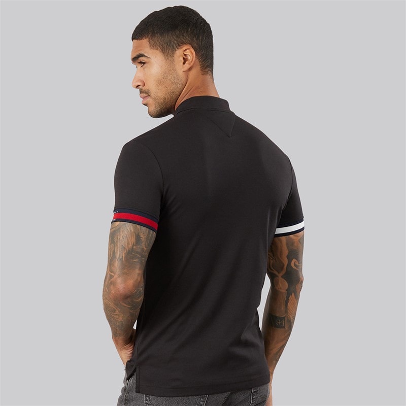 Tommy Hilfiger Mens RWB Cuff Liquid Polo Shirt Black - Image 2