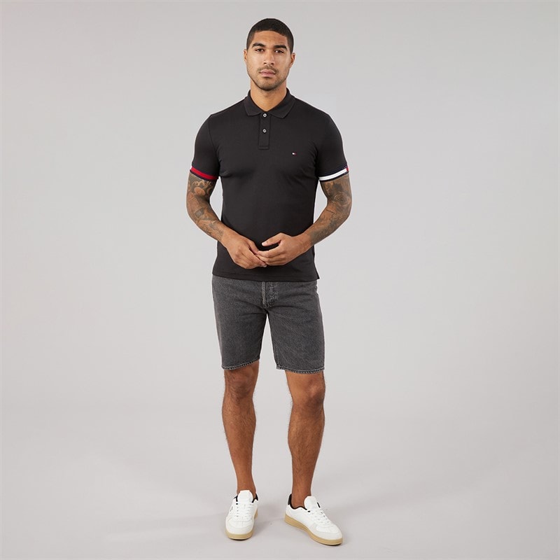 Tommy Hilfiger Mens RWB Cuff Liquid Polo Shirt Black - Image 4