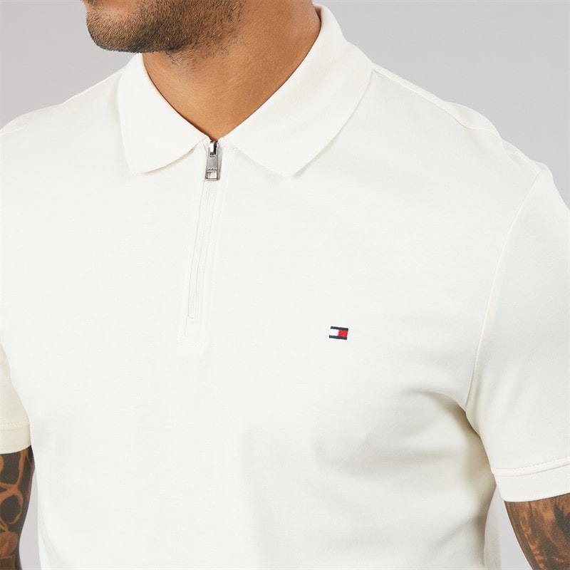 Tommy Hilfiger Mens Interlock Zip Regular Polo Shirt Ivory Petal - Image 3