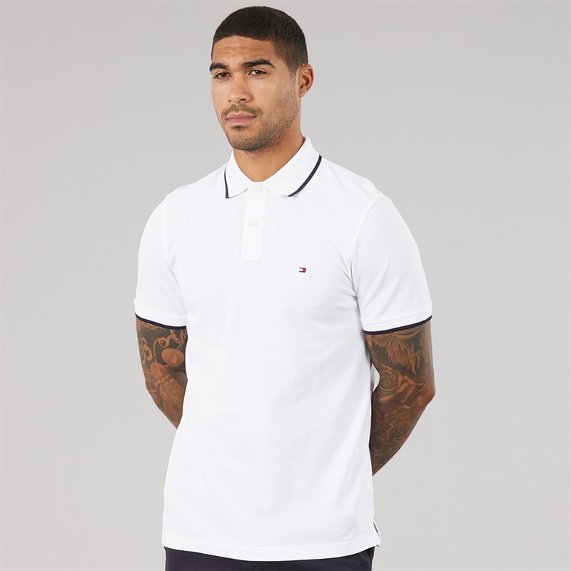 Tommy Hilfiger Mens Pique Undercollar Polo Shirt White - Image 3