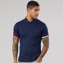 Tommy Hilfiger Mens RWB Cuff Liquid Polo Shirt Carbon Navy