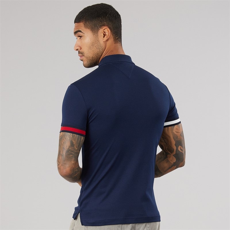 Tommy Hilfiger Mens RWB Cuff Liquid Polo Shirt Carbon Navy - Image 2