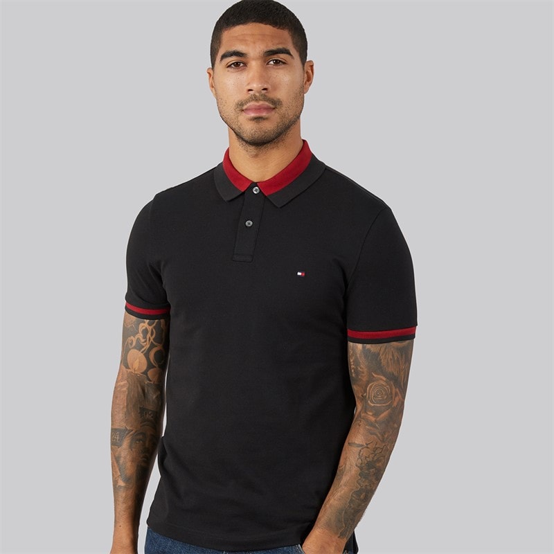 Tommy Hilfiger Mens Contrast Collar Block Polo Shirt Black