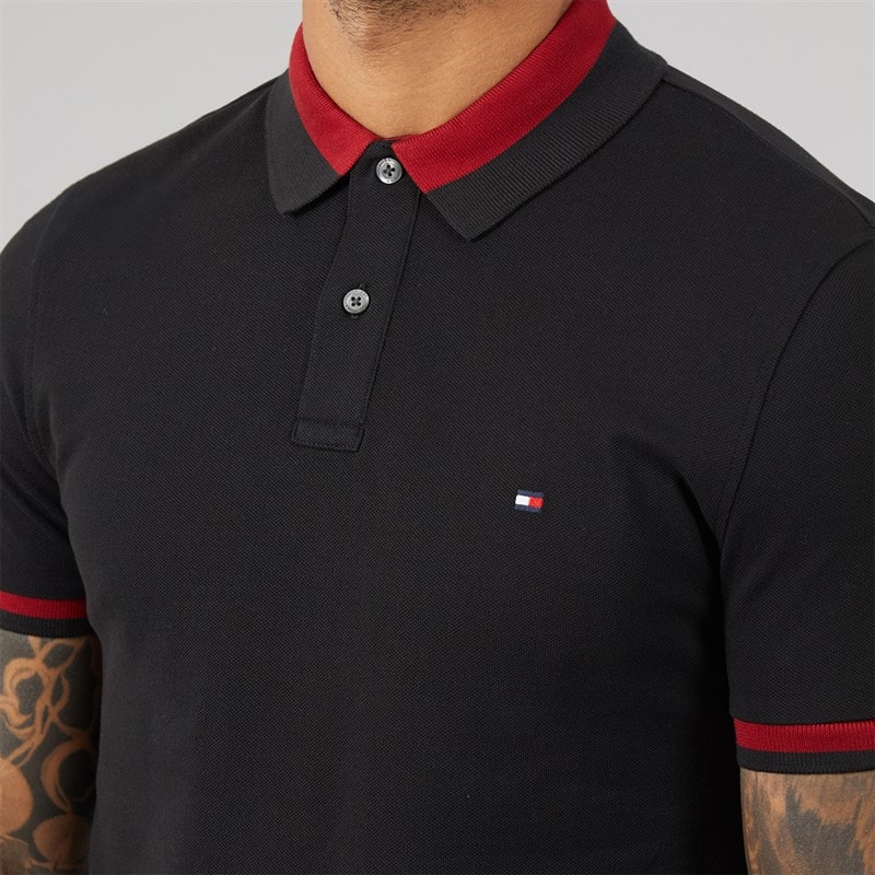Tommy Hilfiger Mens Contrast Collar Block Polo Shirt Black - Image 3