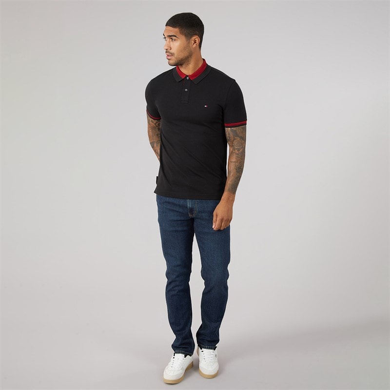 Tommy Hilfiger Mens Contrast Collar Block Polo Shirt Black - Image 4