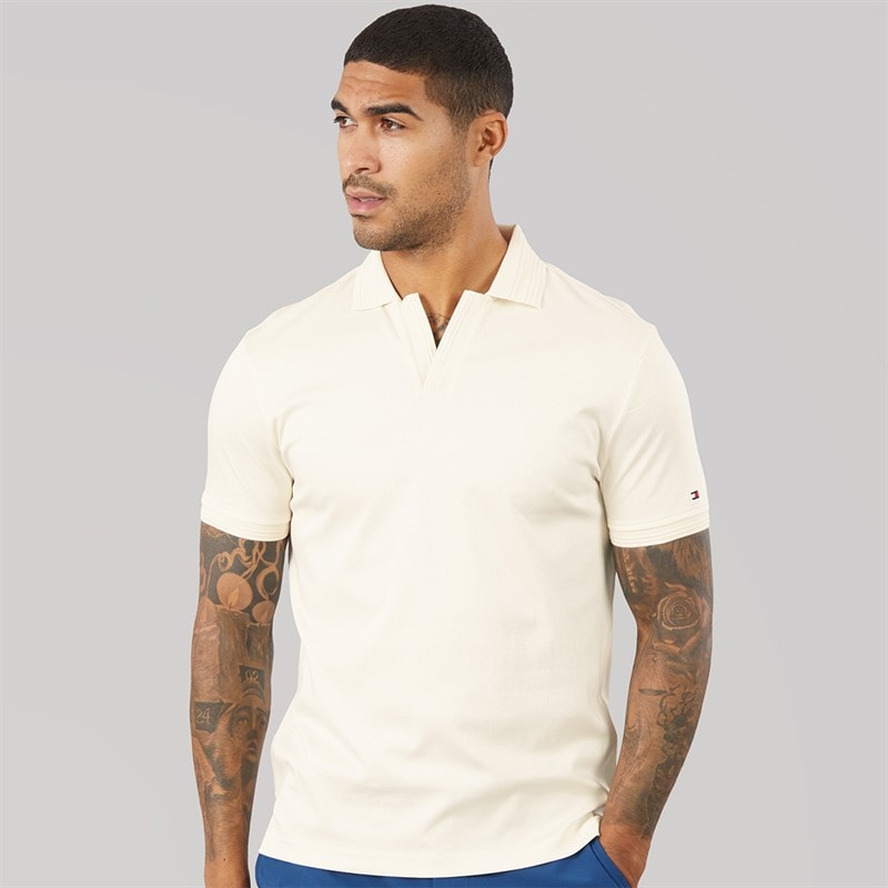 Tommy Hilfiger Mens Collar Intrest Polo Shirt Ivory Petal - Image 3