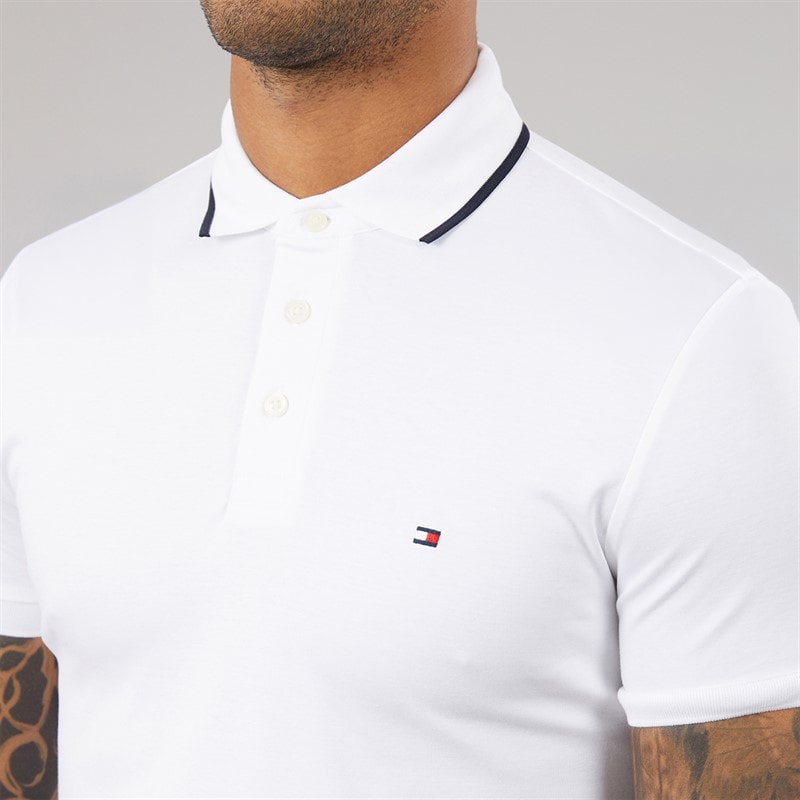 Tommy Hilfiger Mens Liquid Cotton Tipped Polo Shirt White - Image 3