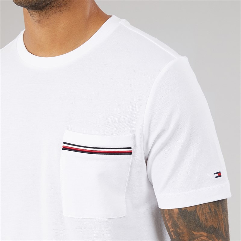 Tommy Hilfiger Mens Global Stripe Pique T-Shirt White - Image 3
