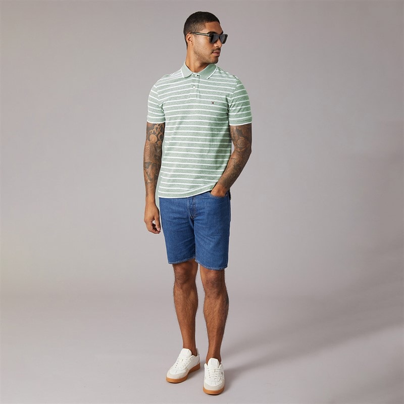 Tommy Hilfiger Mens Cotton Linen Pique Polo Shirt Dark Artichoke/White - Image 4