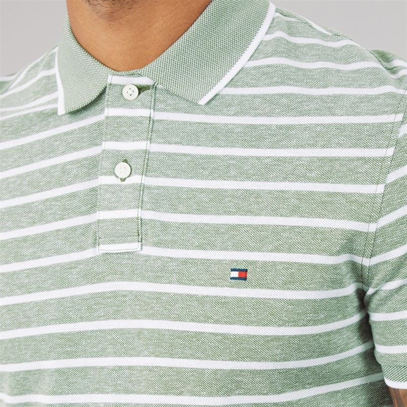 Tommy Hilfiger Mens Cotton Linen Pique Polo Shirt Dark Artichoke/White - Image 5