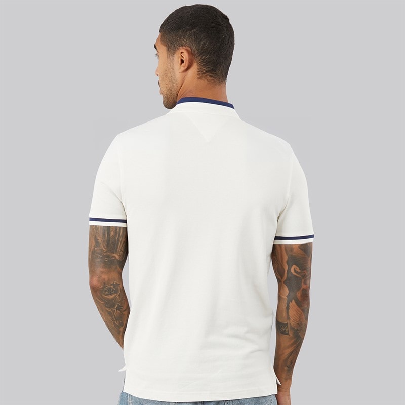 Tommy Hilfiger Mens Contrast Collar Block Polo Shirt Ivory Petal - Image 2