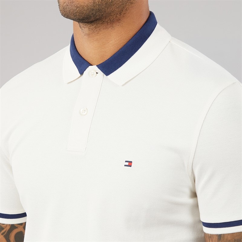 Tommy Hilfiger Mens Contrast Collar Block Polo Shirt Ivory Petal - Image 3
