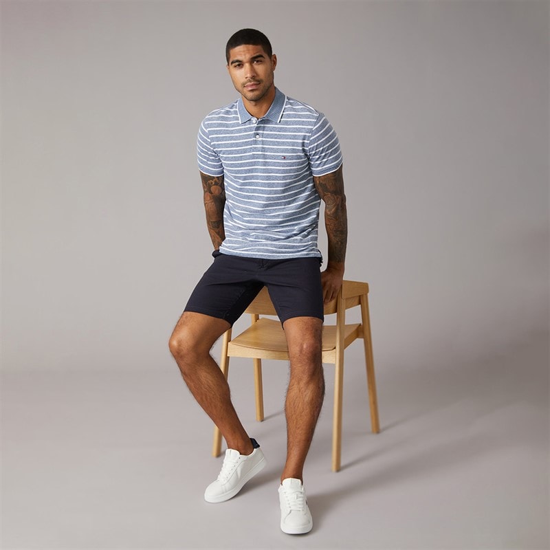 Tommy Hilfiger Mens Cotton Linen Pique Polo Shirt Blue Jean/White - Image 4