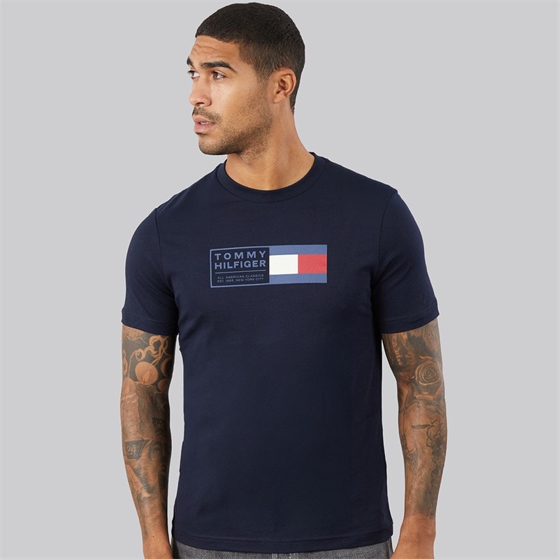 Tommy Hilfiger Mens Brand Love Text Box T-Shirt Desert Sky