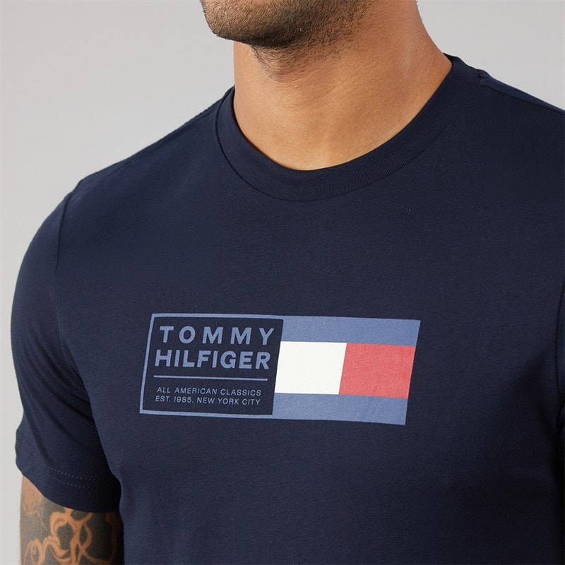 Tommy Hilfiger Mens Brand Love Text Box T-Shirt Desert Sky - Image 3